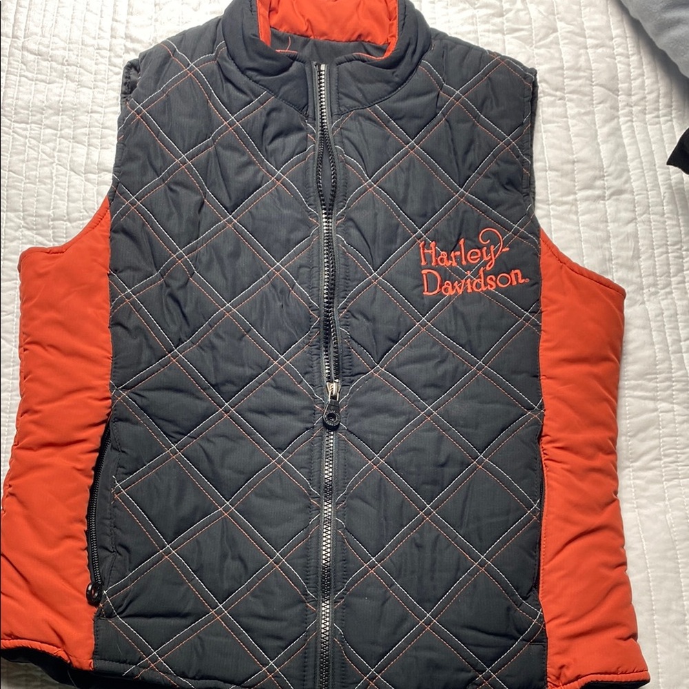 Harley Davidson Black and Orange Quilted Vest